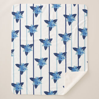 Elegant bloemmotief streep monochromatisch blauw sherpa deken