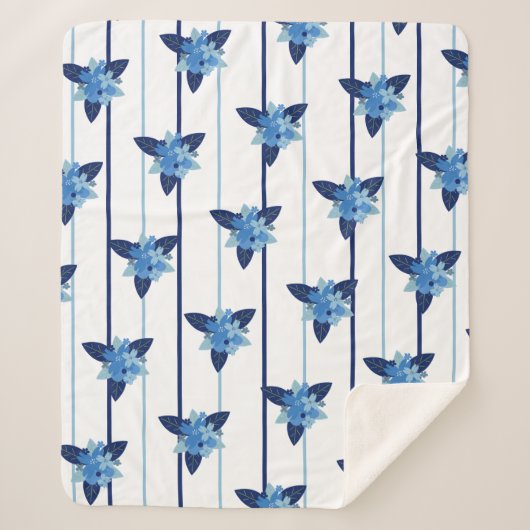 Elegant bloemmotief streep monochromatisch blauw sherpa deken (Voorkant)