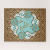 Elegant bloemmotief turquoise gouden monogram lett legpuzzel (Horizontaal)