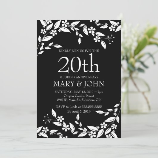 Elegant bloemontwerp 20e jubileum uitnodiging (Staand voorkant)