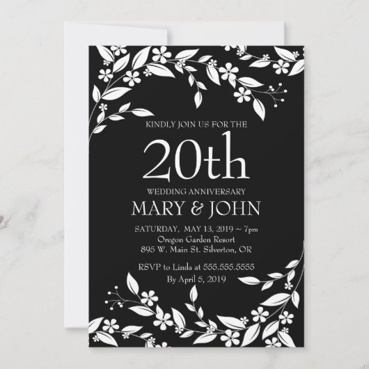 Elegant bloemontwerp 20ste verjaardagsuitnodiging kaart (Voorkant)