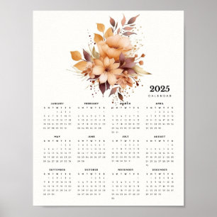 Elegant bloemontwerp Beige kleur bloemen kalender Poster