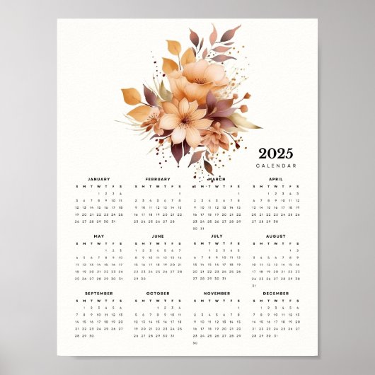 Elegant bloemontwerp Beige kleur bloemen kalender Poster (Voorkant)