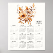 Elegant bloemontwerp Beige Tonen Bloemen Kalender Poster (Voorkant)