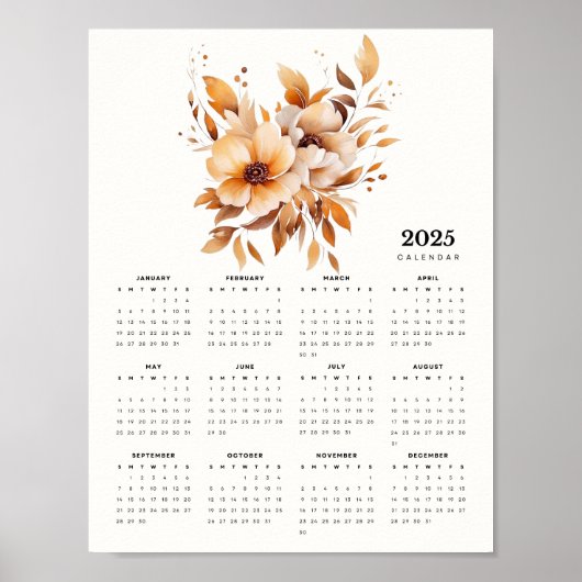 Elegant bloemontwerp Beige Tonen Bloemen Kalender Poster (Voorkant)