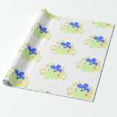 Elegant bloemontwerp blauw groen geel cadeaupapier (Uitgerold)