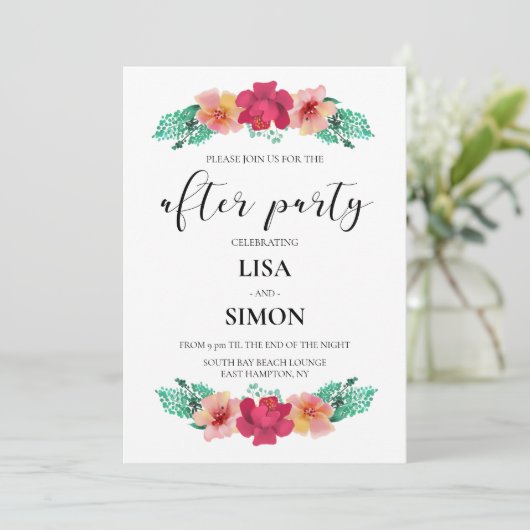 Elegant bloemontwerp bruiloft na feest kaart (Staand voorkant)