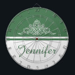 Elegant bloemontwerp dartbord<br><div class="desc">Elegant bloemontwerp met naamdecoratie en strepen op groene en witte achtergrond</div>