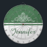 Elegant bloemontwerp dartbord<br><div class="desc">Elegant bloemontwerp met naamdecoratie en strepen op groene en witte achtergrond</div>