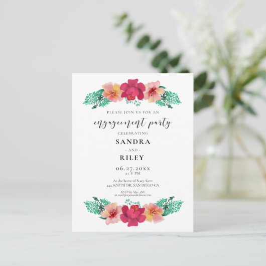 Elegant bloemontwerp Engagement party uitnodiging (Staand voorkant)