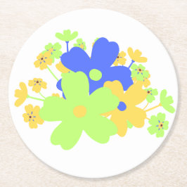 Elegant bloemontwerp in blauw geel groen ronde kartonnen onderzetter