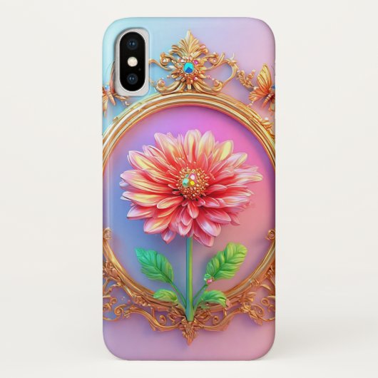 Elegant bloemontwerp in een gouden lijst Case-Mate iPhone case (Achterkant)