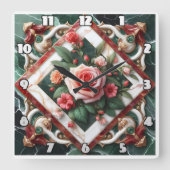 Elegant bloemontwerp met beschilderde Rozen displa Vierkante Klok (Voorkant)