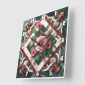 Elegant bloemontwerp met beschilderde Rozen displa Vierkante Klok (Hoek)