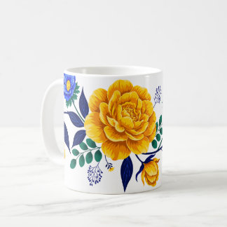 Elegant bloemontwerp met gouden en blauwe bloesems koffiemok