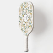 Elegant bloemontwerp met gouden textuur pickleball paddle (Links)