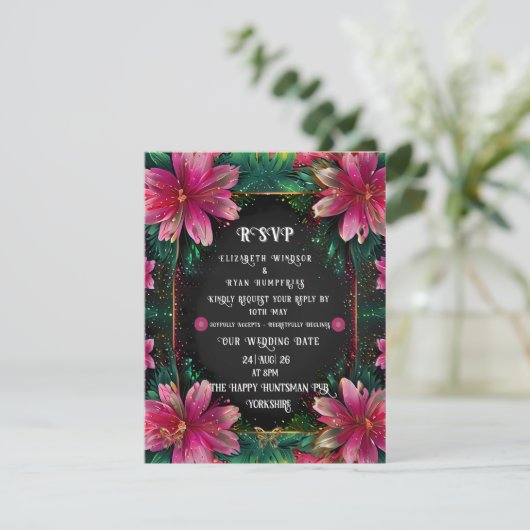 Elegant bloemontwerp met levendige kleuren RSVP kaartje (Staand voorkant)