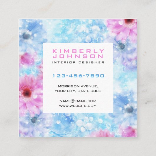 Elegant Bloemontwerp Minimalistisch Bewerkbaar Vierkante Visitekaartje (Achterkant)