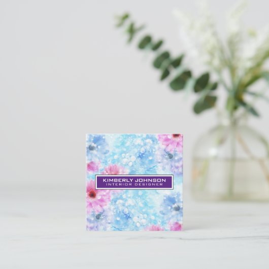 Elegant Bloemontwerp Minimalistische Bewerkbare Vierkante Visitekaartje (Staand voorkant)