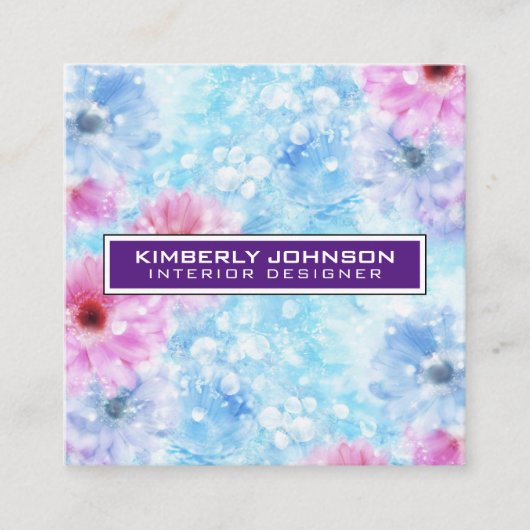 Elegant Bloemontwerp Minimalistische Bewerkbare Vierkante Visitekaartje (Voorkant)