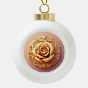 Elegant bloemornament met gouden accenten keramische bal ornament