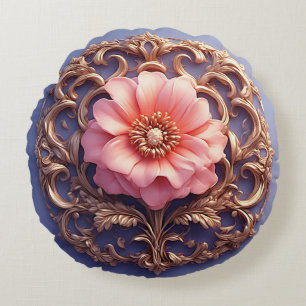 Elegant Bloemornament Met Gouden Accenten Rond Kussen