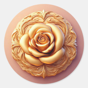 Elegant bloemornament met gouden accenten ronde sticker