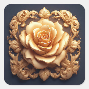 Elegant Bloemornament Met Gouden Accenten Vierkante Sticker