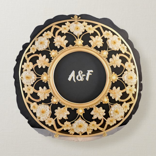 Elegant Bloemornament Ontwerp Rond Kussen (Voorkant)