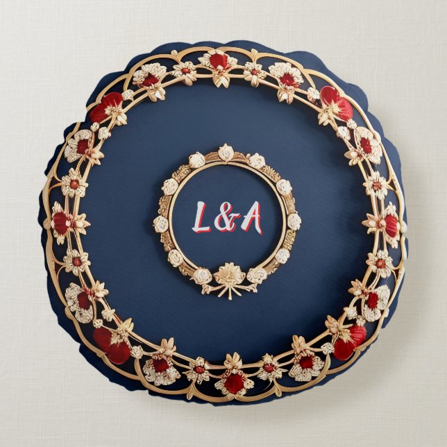 Elegant Bloemornament Ontwerp Rond Kussen (Voorkant)