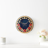 Elegant Bloemornament Ontwerp Ronde Klok (Huis)