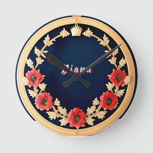 Elegant Bloemornament Ontwerp Ronde Klok (Voorkant)
