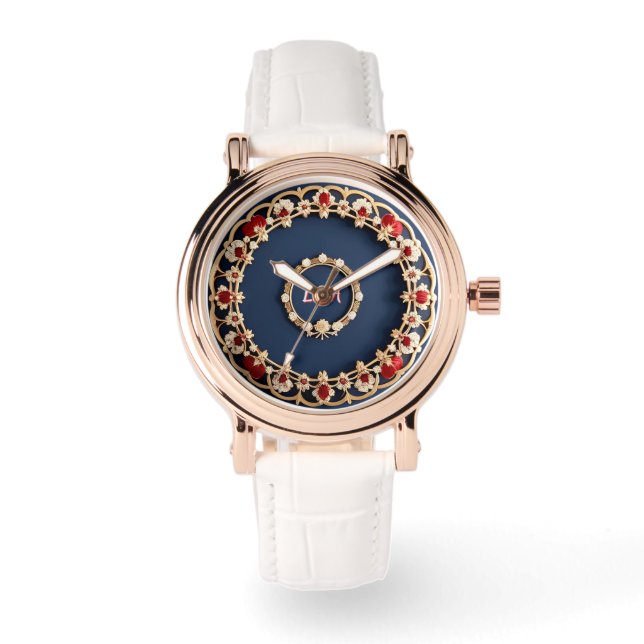 Elegant Bloemornamentontwerp Horloge (Voorkant)