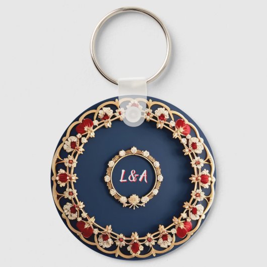 Elegant Bloemornamentontwerp Sleutelhanger (Voorkant)