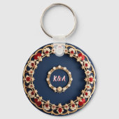 Elegant Bloemornamentontwerp Sleutelhanger (Achterkant)