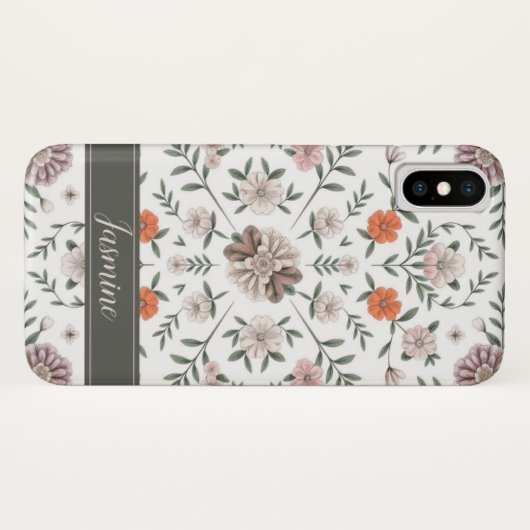 Elegant Bloempatroon Aangepaste Naam iPhone Case X (Achterkant (horizontaal))