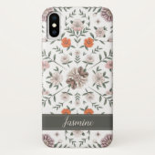 Elegant Bloempatroon Aangepaste Naam iPhone Case X (Achterkant)