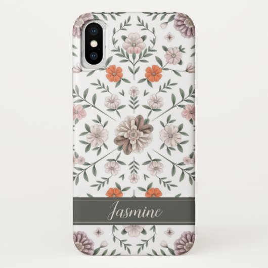 Elegant Bloempatroon Aangepaste Naam iPhone Case X (Achterkant)