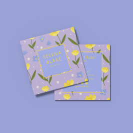 Elegant Bloempatroon – Gele & Blauwe Bloemen, Vierkante Visitekaartje