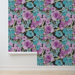 Elegant Bloempatroon Groen Bloemen Rozen Roze Behang