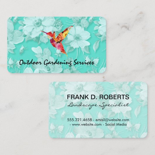 Elegant Bloempatroon Groen en Kolibrie Visitekaartje (Voorkant / Achterkant)