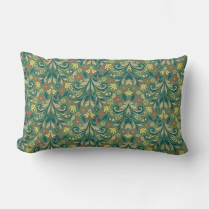 Elegant bloempatroon in geel en rood op groen kussen