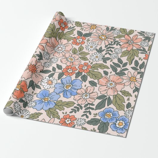 Elegant bloempatroon in handbloemen  cadeaupapier (Uitgerold)