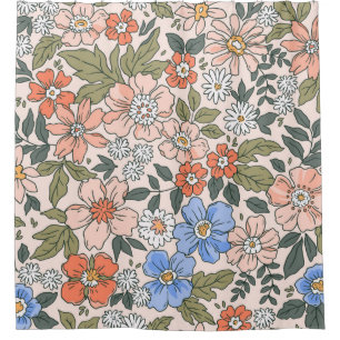 Elegant bloempatroon in handbloemen  douchegordijn