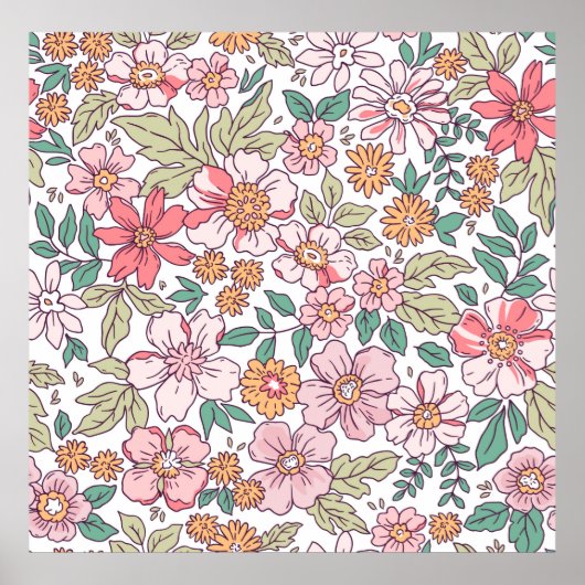 Elegant bloempatroon in kleine handtekenbloem. poster (Voorkant)