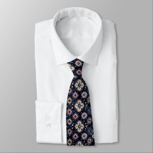 Elegant Bloempatroon Marine Blauw Stropdas