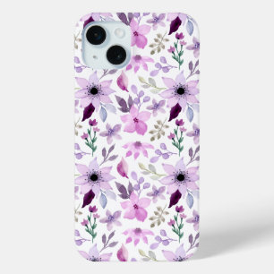 Elegant bloempatroon met rode en blauwe bladeren C iPhone 15 Mini Hoesje