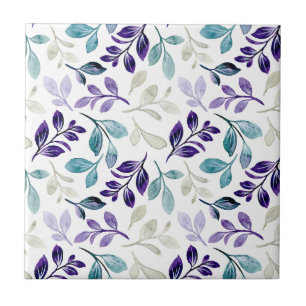 Elegant bloempatroon met rode en blauwe bladeren C Tegeltje