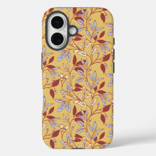 Elegant bloempatroon met rode en blauwe bladeren iPhone 16 hoesje