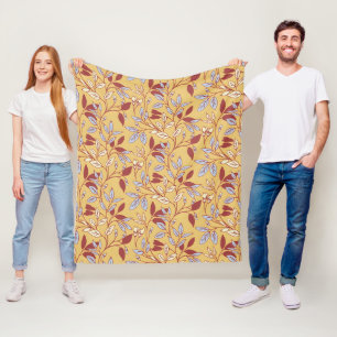 Elegant bloempatroon met rode en blauwe bladeren fleece deken